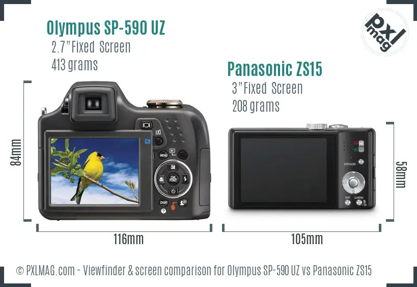 Olympus SP-590 UZ vs Panasonic ZS15 Screen and Viewfinder comparison