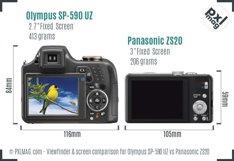 Olympus SP-590 UZ vs Panasonic ZS20 Screen and Viewfinder comparison