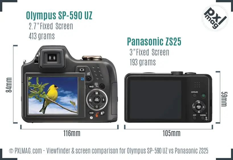 Olympus SP-590 UZ vs Panasonic ZS25 Screen and Viewfinder comparison