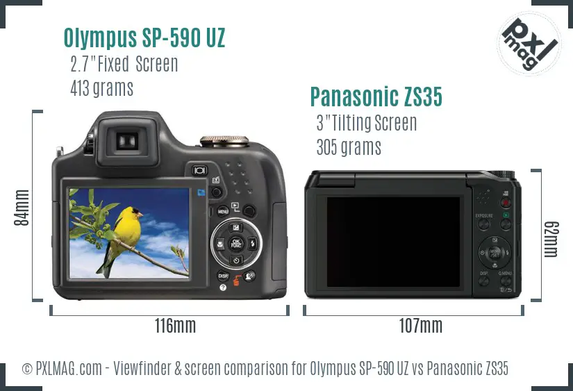 Olympus SP-590 UZ vs Panasonic ZS35 Screen and Viewfinder comparison