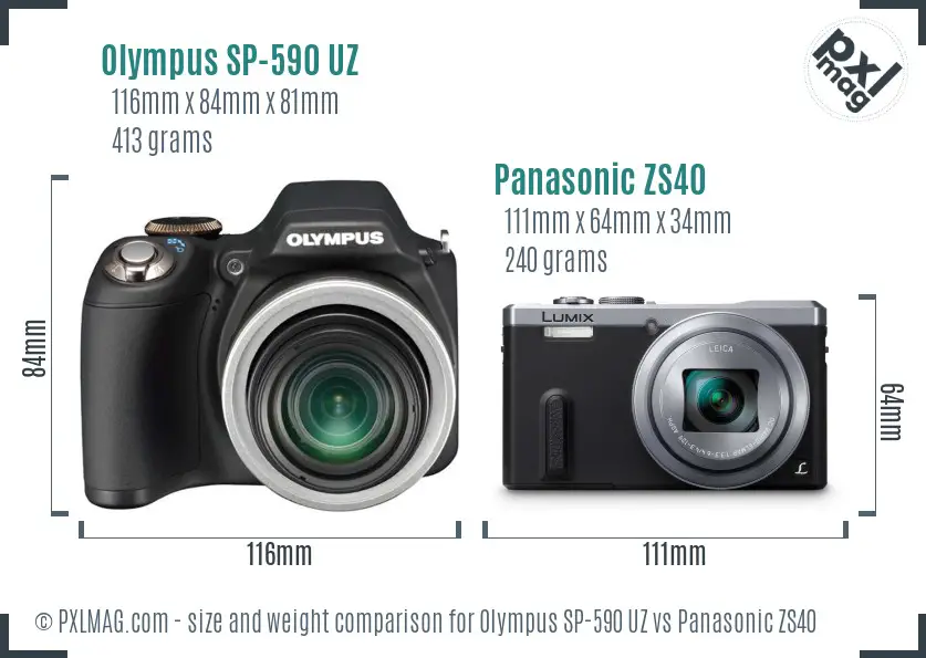 Olympus SP-590 UZ vs Panasonic ZS40 size comparison