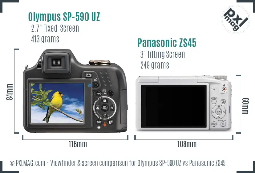 Olympus SP-590 UZ vs Panasonic ZS45 Screen and Viewfinder comparison