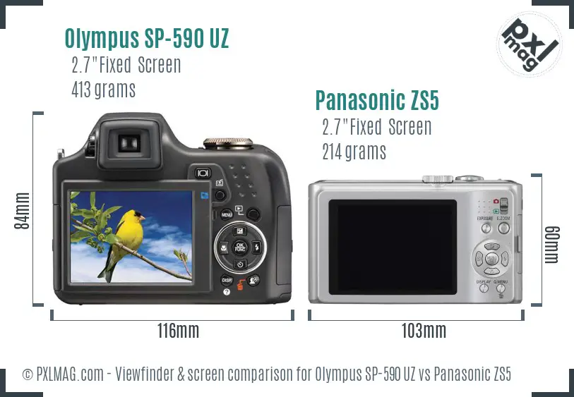 Olympus SP-590 UZ vs Panasonic ZS5 Screen and Viewfinder comparison