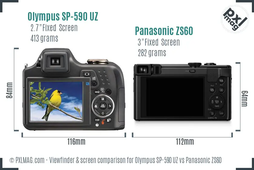 Olympus SP-590 UZ vs Panasonic ZS60 Screen and Viewfinder comparison