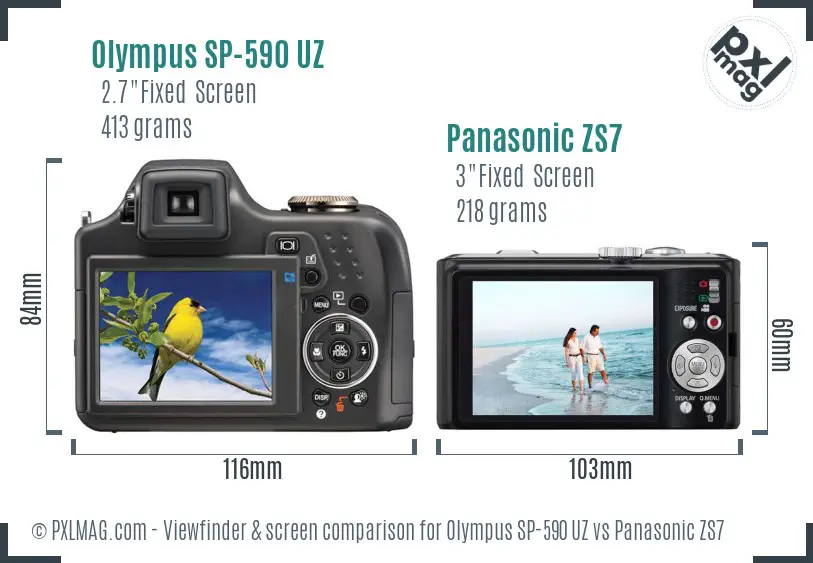 Olympus SP-590 UZ vs Panasonic ZS7 Screen and Viewfinder comparison