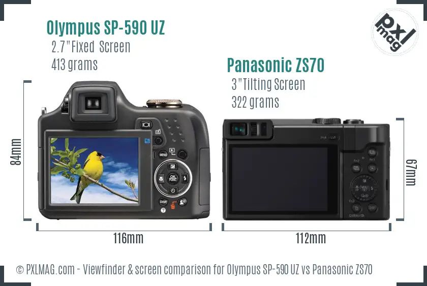 Olympus SP-590 UZ vs Panasonic ZS70 Screen and Viewfinder comparison