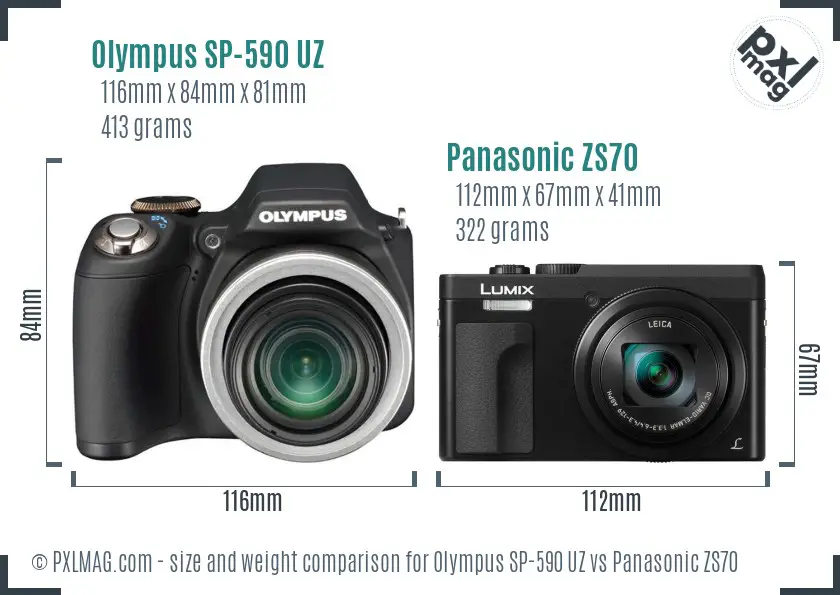 Olympus SP-590 UZ vs Panasonic ZS70 size comparison