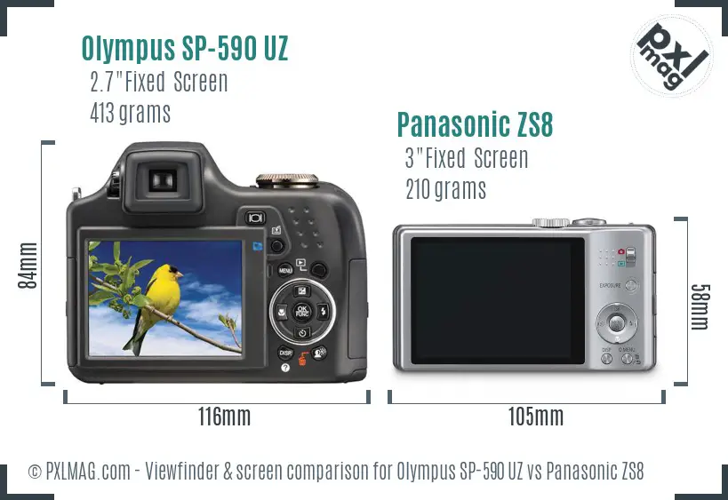 Olympus SP-590 UZ vs Panasonic ZS8 Screen and Viewfinder comparison