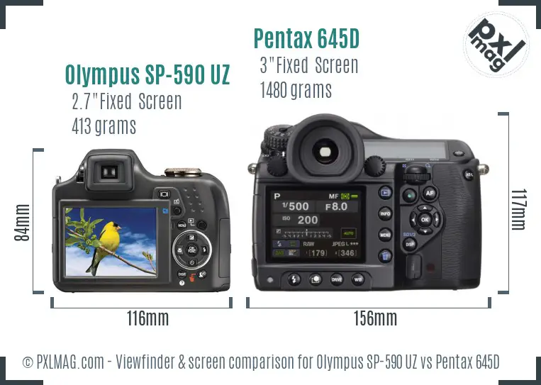 Olympus SP-590 UZ vs Pentax 645D Screen and Viewfinder comparison
