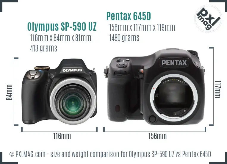 Olympus SP-590 UZ vs Pentax 645D size comparison