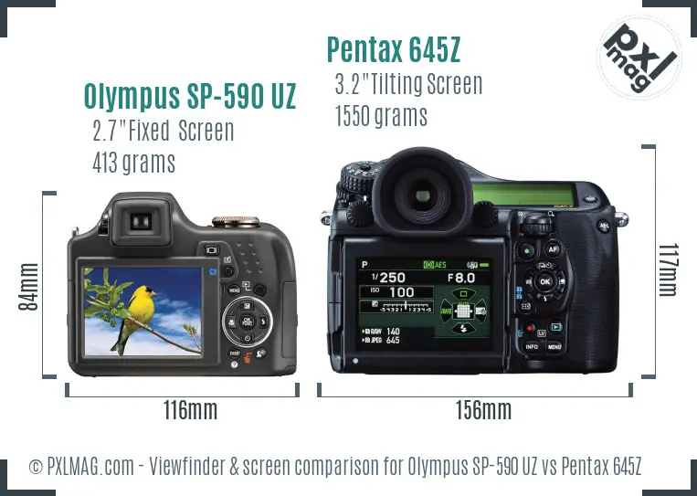 Olympus SP-590 UZ vs Pentax 645Z Screen and Viewfinder comparison