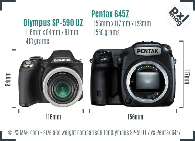 Olympus SP-590 UZ vs Pentax 645Z size comparison