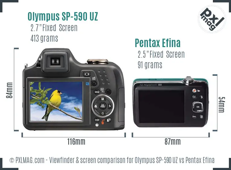 Olympus SP-590 UZ vs Pentax Efina Screen and Viewfinder comparison