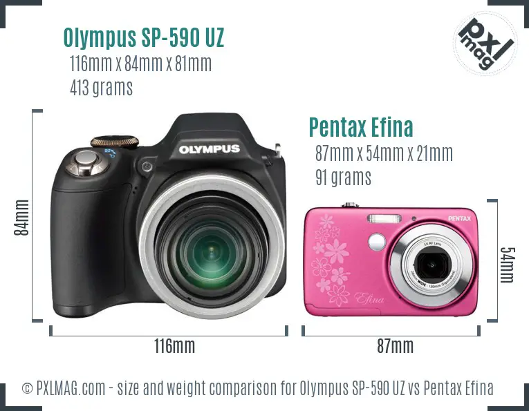 Olympus SP-590 UZ vs Pentax Efina size comparison