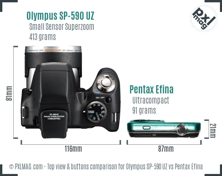Olympus SP-590 UZ vs Pentax Efina top view buttons comparison