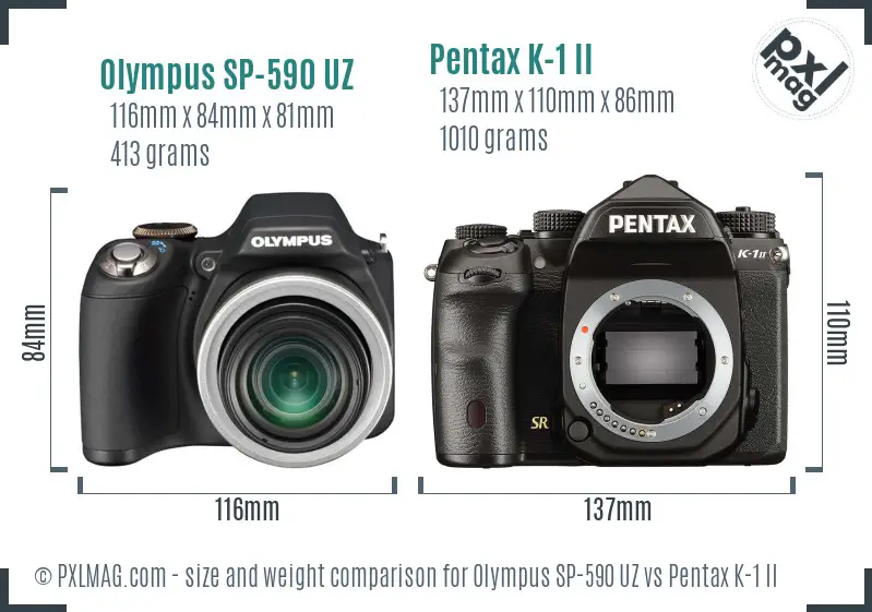 Olympus SP-590 UZ vs Pentax K-1 II size comparison