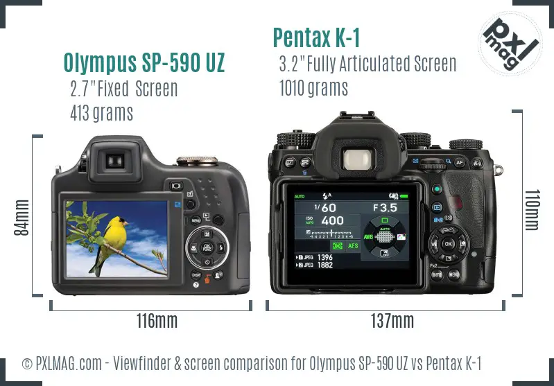Olympus SP-590 UZ vs Pentax K-1 Screen and Viewfinder comparison