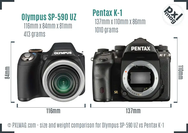 Olympus SP-590 UZ vs Pentax K-1 size comparison
