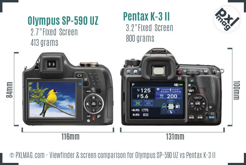 Olympus SP-590 UZ vs Pentax K-3 II Screen and Viewfinder comparison