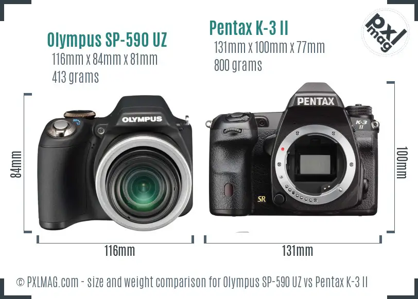 Olympus SP-590 UZ vs Pentax K-3 II size comparison