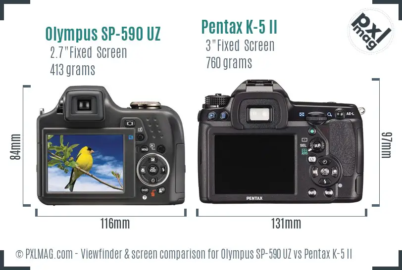 Olympus SP-590 UZ vs Pentax K-5 II Screen and Viewfinder comparison