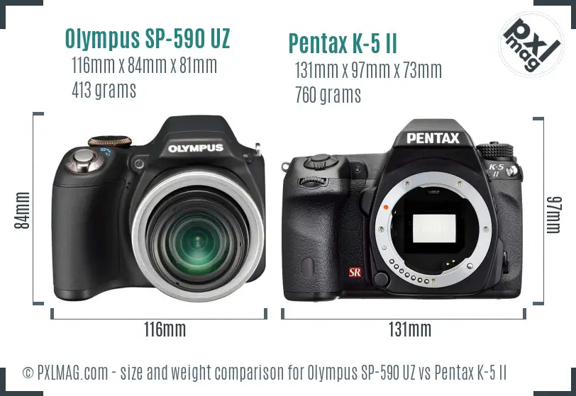 Olympus SP-590 UZ vs Pentax K-5 II size comparison