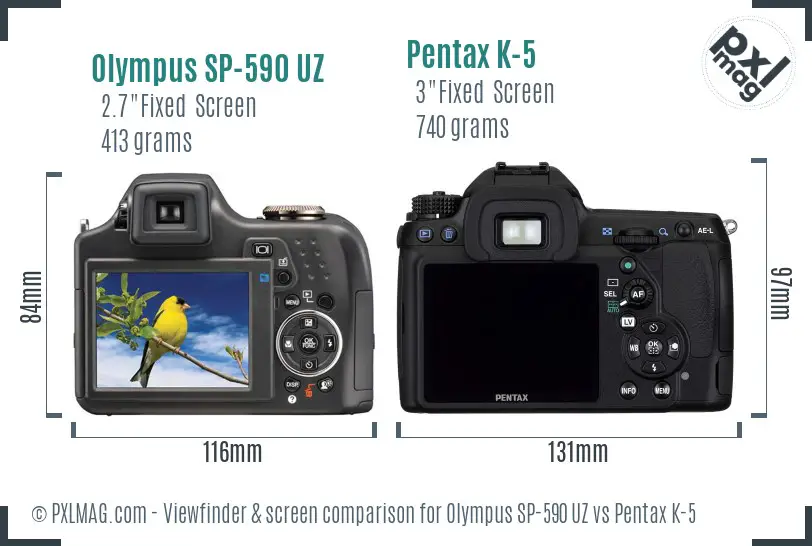Olympus SP-590 UZ vs Pentax K-5 Screen and Viewfinder comparison