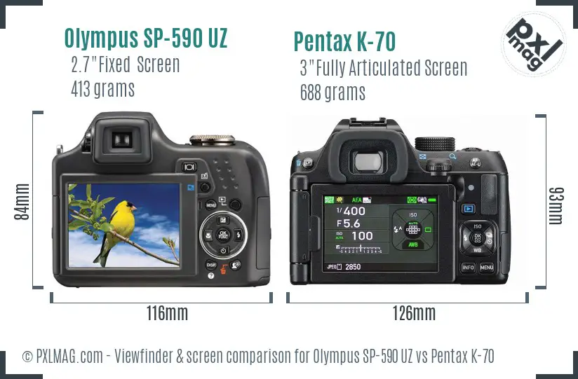 Olympus SP-590 UZ vs Pentax K-70 Screen and Viewfinder comparison