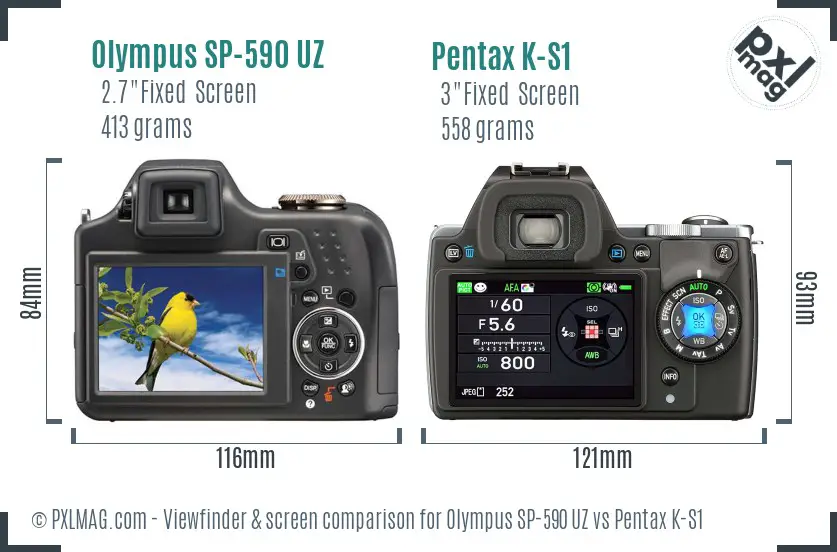 Olympus SP-590 UZ vs Pentax K-S1 Screen and Viewfinder comparison