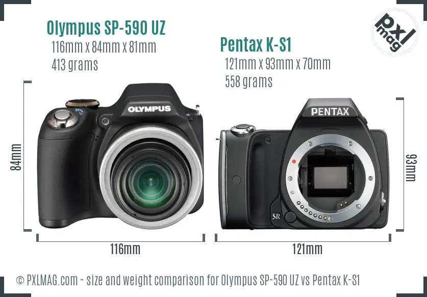Olympus SP-590 UZ vs Pentax K-S1 size comparison