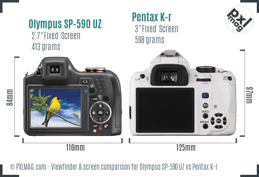 Olympus SP-590 UZ vs Pentax K-r Screen and Viewfinder comparison