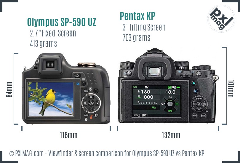 Olympus SP-590 UZ vs Pentax KP Screen and Viewfinder comparison