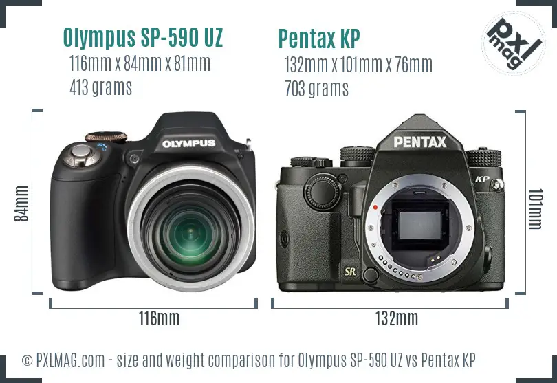 Olympus SP-590 UZ vs Pentax KP size comparison