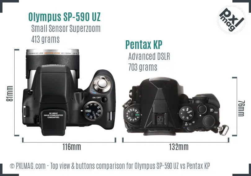 Olympus SP-590 UZ vs Pentax KP top view buttons comparison