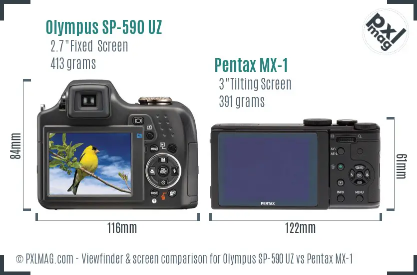 Olympus SP-590 UZ vs Pentax MX-1 Screen and Viewfinder comparison