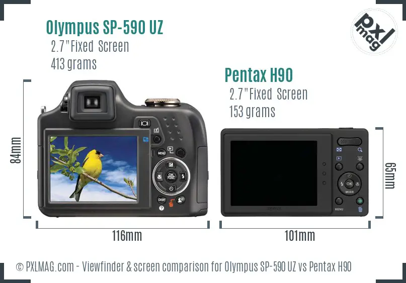 Olympus SP-590 UZ vs Pentax H90 Screen and Viewfinder comparison