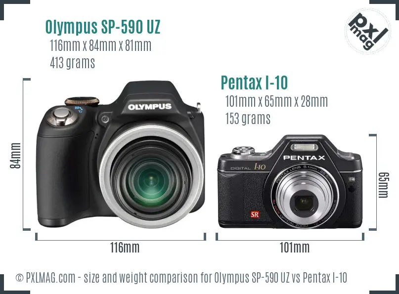 Olympus SP-590 UZ vs Pentax I-10 size comparison