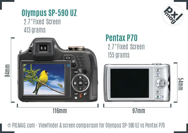 Olympus SP-590 UZ vs Pentax P70 Screen and Viewfinder comparison
