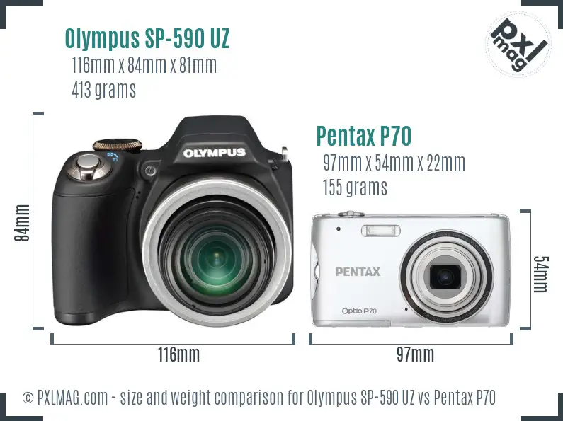 Olympus SP-590 UZ vs Pentax P70 size comparison