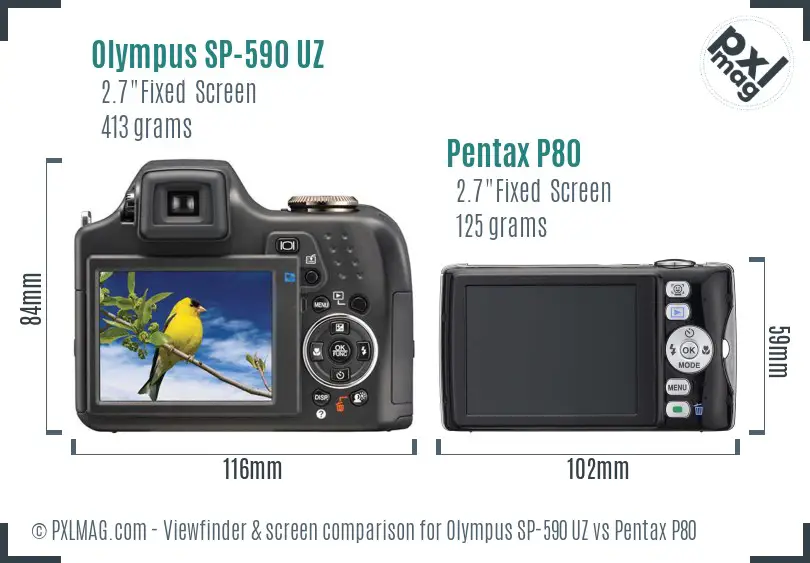 Olympus SP-590 UZ vs Pentax P80 Screen and Viewfinder comparison