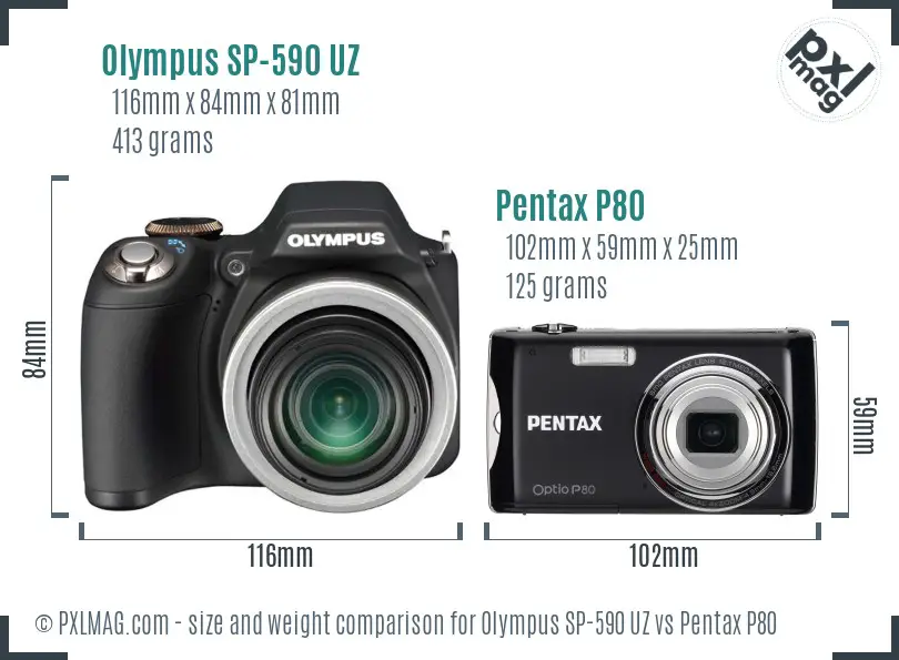Olympus SP-590 UZ vs Pentax P80 size comparison