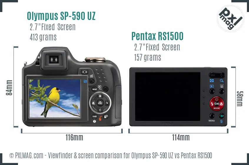 Olympus SP-590 UZ vs Pentax RS1500 Screen and Viewfinder comparison