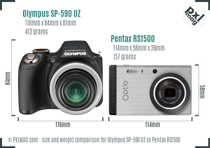 Olympus SP-590 UZ vs Pentax RS1500 size comparison