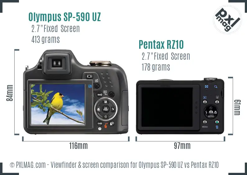 Olympus SP-590 UZ vs Pentax RZ10 Screen and Viewfinder comparison