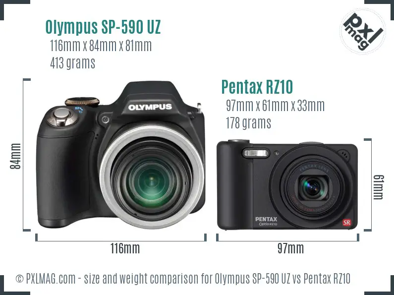 Olympus SP-590 UZ vs Pentax RZ10 size comparison