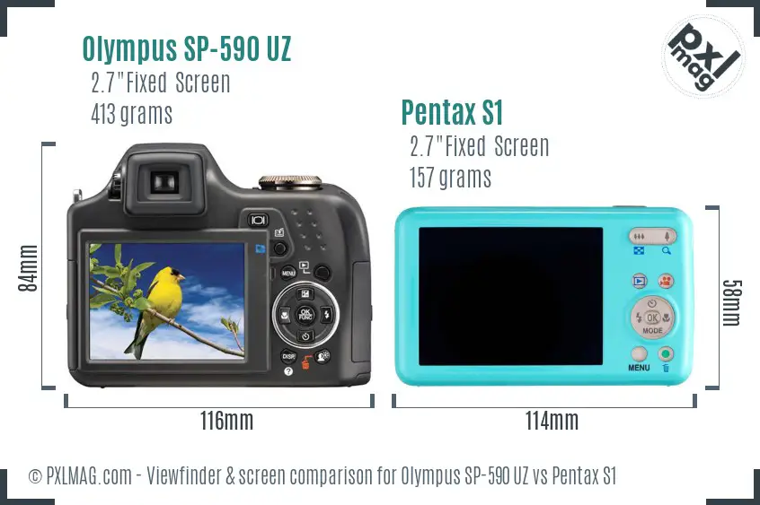 Olympus SP-590 UZ vs Pentax S1 Screen and Viewfinder comparison