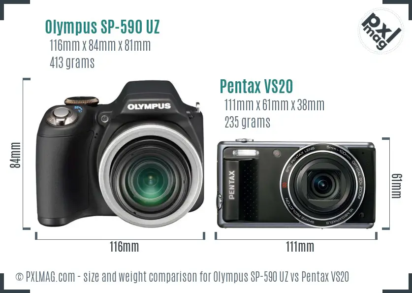 Olympus SP-590 UZ vs Pentax VS20 size comparison