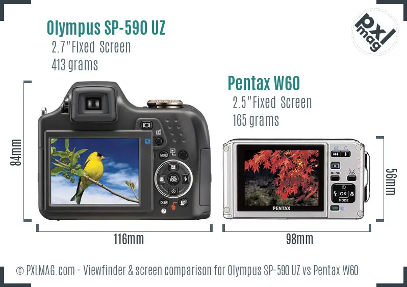 Olympus SP-590 UZ vs Pentax W60 Screen and Viewfinder comparison