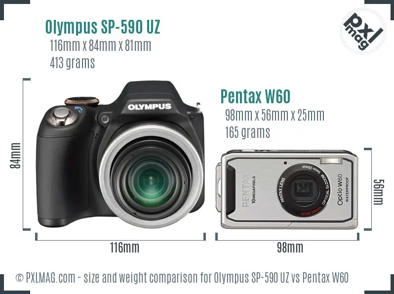 Olympus SP-590 UZ vs Pentax W60 size comparison