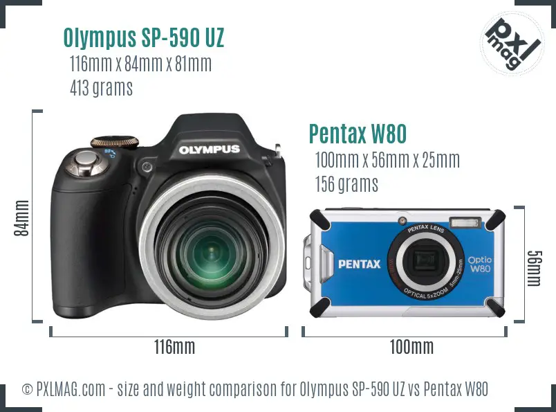 Olympus SP-590 UZ vs Pentax W80 size comparison